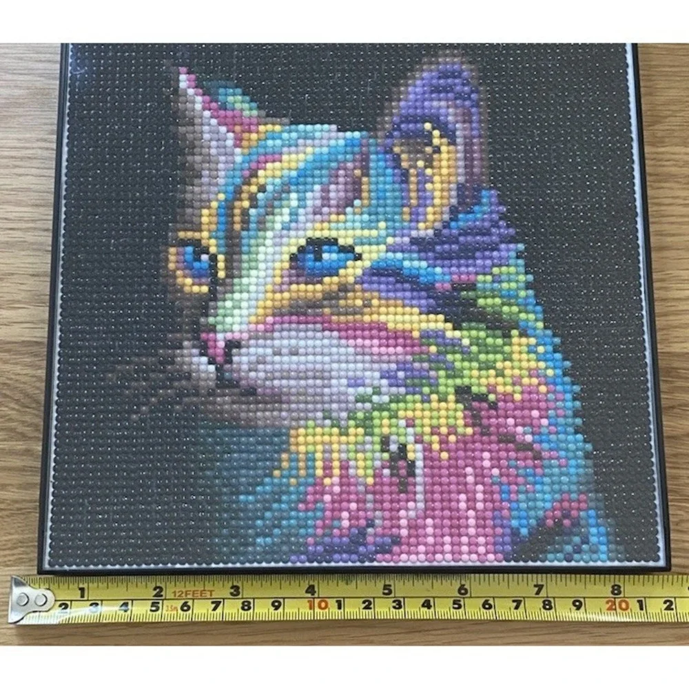 Colorful Cat Diamond Art Painting Framed Mosaic Wall Decor 8x8 - Picture 2 of 3